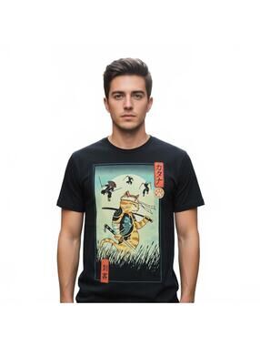T-Shirt / Samurai Cat / Threadless / Vincent Trinidad / Black / Small